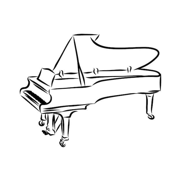 Vector ilustración de vector de instrumento musical de piano en bosquejo de doodle blanco y negro