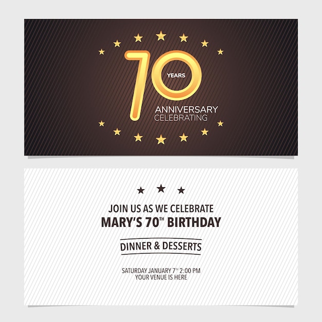 Ilustración de vector de invitación de aniversario de 70 años