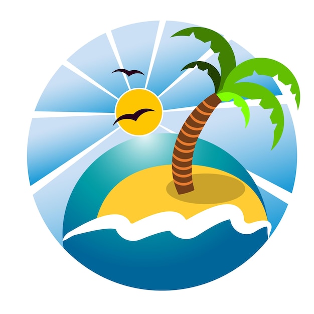 Ilustración de vector de isla soleada con palmera