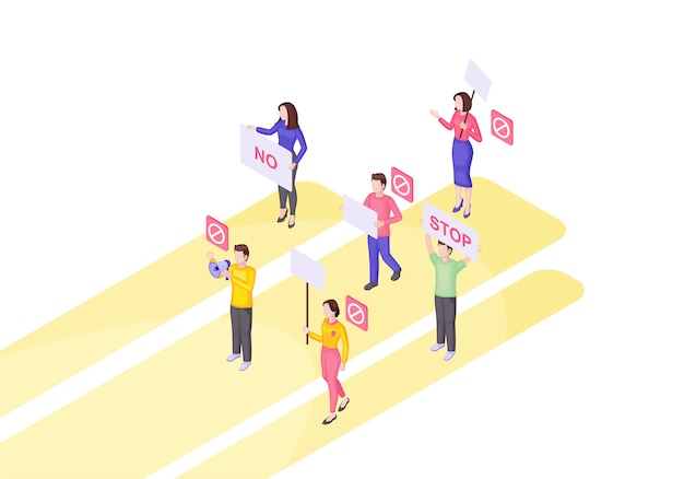 Ilustración de vector isométrica de evento de protesta