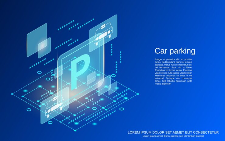Vector ilustración de vector isométrico 3d plano de estacionamiento de automóviles