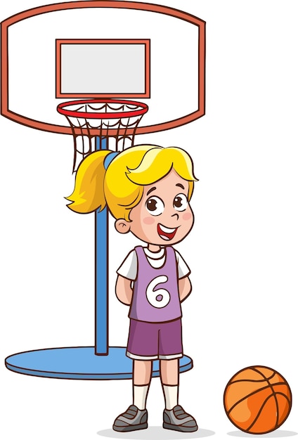 Ilustración de vector de jugador de baloncesto de niños lindos