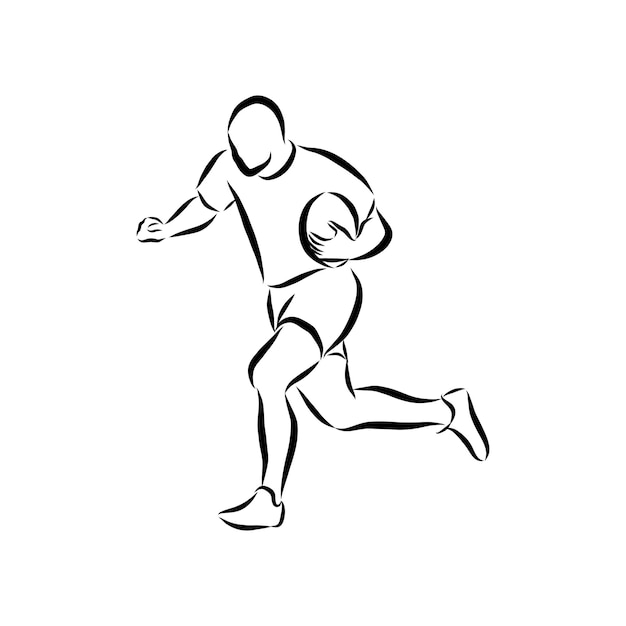 Ilustración de vector de un jugador de rugby vistiendo todo negro corriendo con pelota