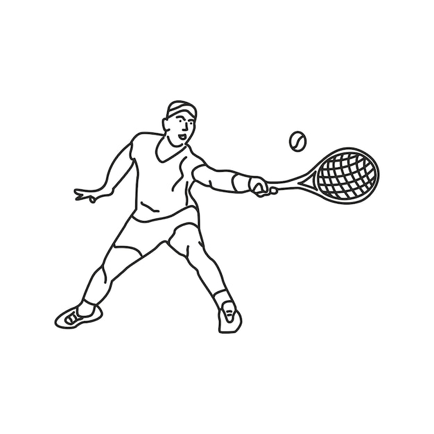 Ilustración de vector de jugador de tenis con diseño de arte de línea de conversión