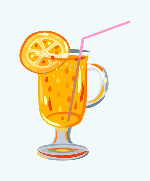 Ilustración de vector de jugo de naranja sobre fondo azul claro.