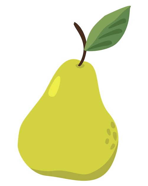 Ilustración de vector de jugosa pera verde con hoja. Aislado sobre fondo blanco.