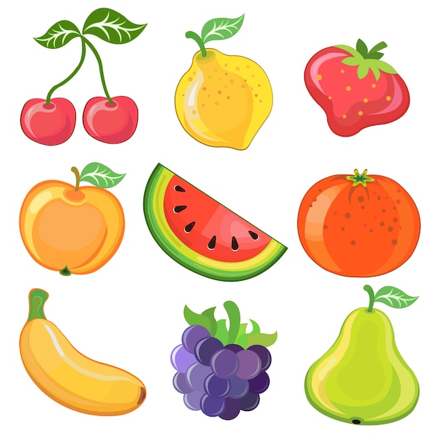 Ilustración de vector de jugosas frutas de dibujos animados