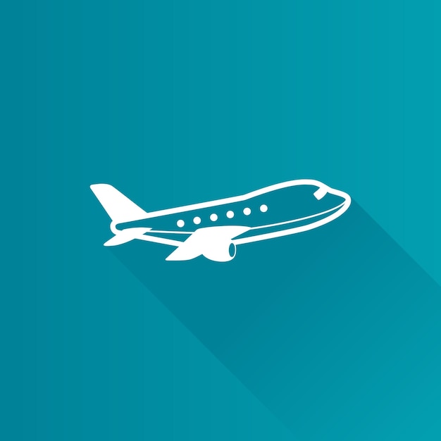 Ilustración de vector de larga sombra de icono de color plano de avión