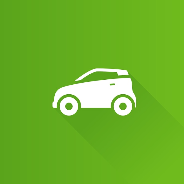 Ilustración de vector de larga sombra de icono de color plano de coche verde
