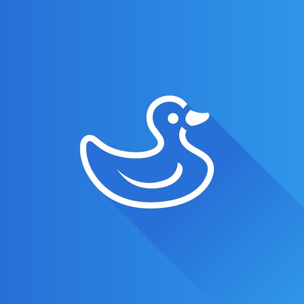Ilustración de vector de larga sombra de icono de color plano de pato de goma