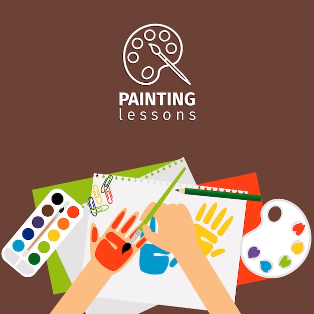Ilustración de vector de lecciones de pintura de niños