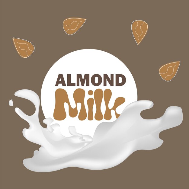 Ilustración de vector con leche de almendras. Concepto de vector libre de lactosa - logotipo, etiqueta para el diseño