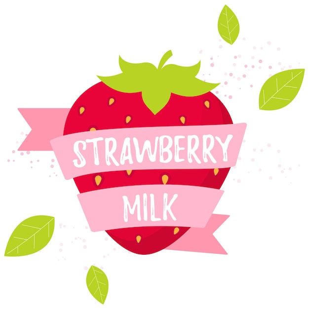 Ilustración de vector de leche de fresa Ilustración de Kawaii para camiseta de etiqueta de cartel