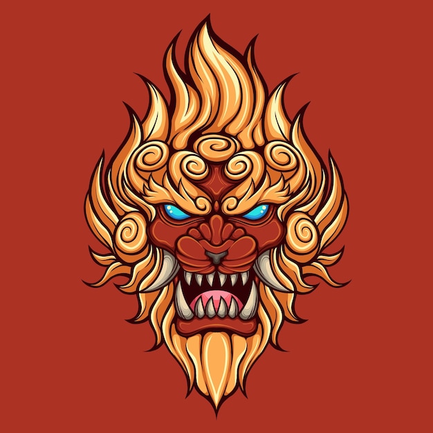 Ilustración de vector de león japonés komainu