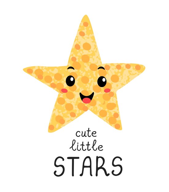 Ilustración de vector con letras dibujadas a mano Cute little star Diseño de tipografía colorida