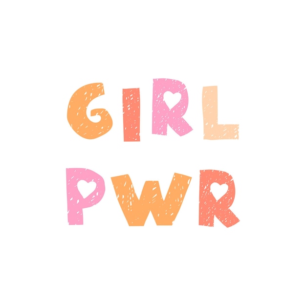 Ilustración de vector con letras dibujadas a mano Girl Power Diseño de tipografía colorida