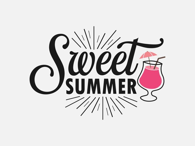 Ilustración de vector de letras Sweet Summer Brush de palabras escritas a mano aisladas sobre fondo blanco