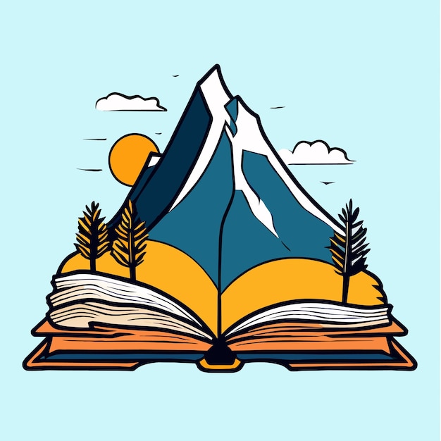 Vector ilustración de vector de libro abierto de montaña