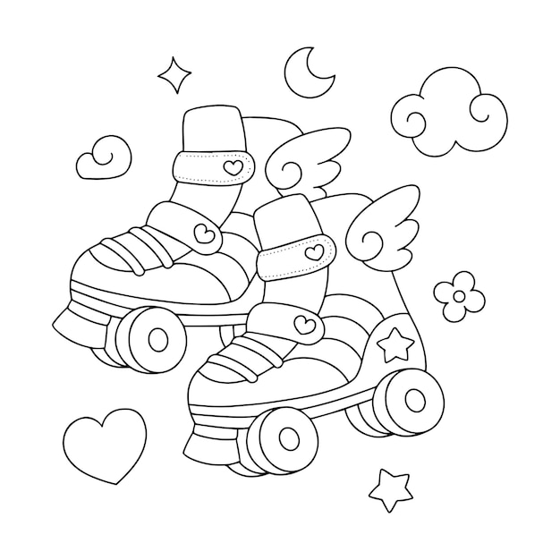 Ilustración de vector de libro para colorear de patines dibujados a mano