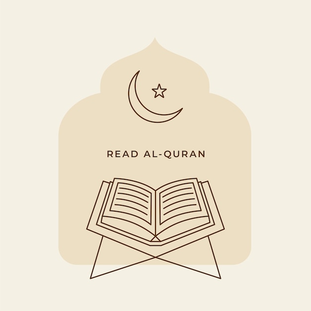 Ilustración de vector de libro sagrado islámico de línea simple al quran para diseño de cartel de actividad de oración musulmana de ramadán