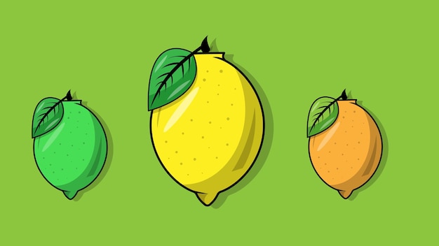 Ilustración de vector de limón amarillo y naranja verde