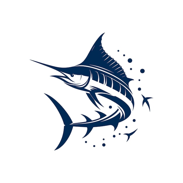 Ilustración de vector limpio y mínimo del logotipo de la pesca del marlín azul con silueta