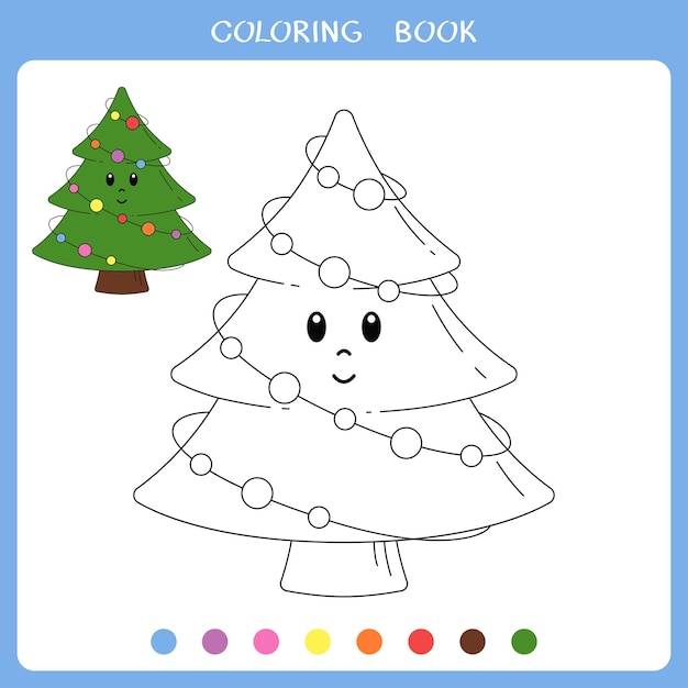 Ilustración de vector de lindo árbol de Navidad para colorear libro