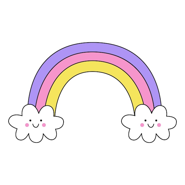 Ilustración de vector de lindo arco iris kawaii aislado sobre fondo blanco.