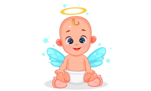 Vector ilustración de vector de lindo bebé ángel con hermosas expresiones