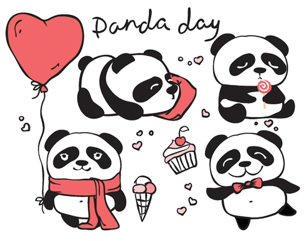 Ilustración de vector de lindo bebé panda conjunto