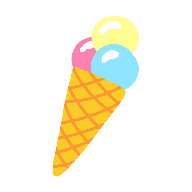 Ilustración de vector de lindo cono de dibujos animados con bolas de helado