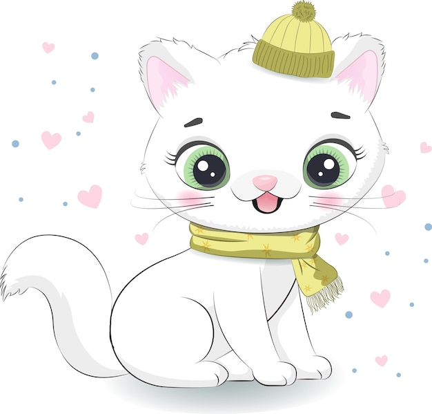 Ilustración de vector de lindo gatito bebé para tarjeta de felicitación de baby shower invitación de fiesta moda