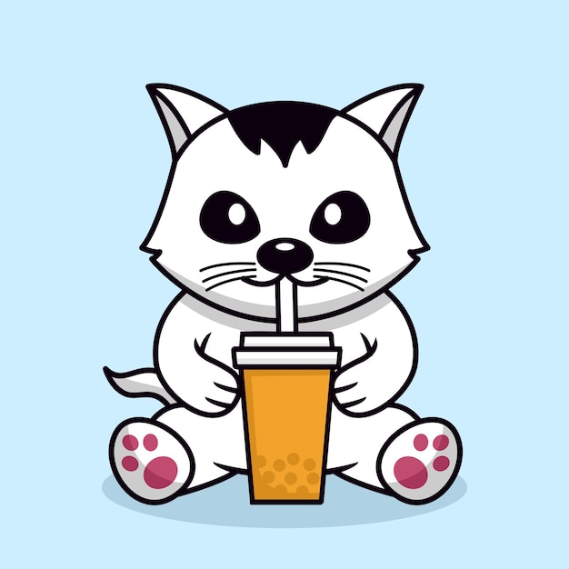 Ilustración de vector de lindo gato y chibi animal