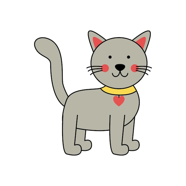 Ilustración de vector de lindo gato gris sobre fondo blanco