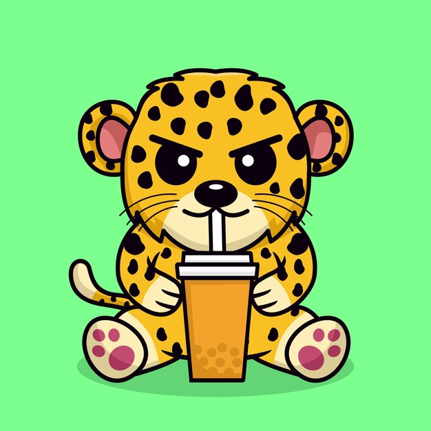 Ilustración de vector de lindo guepardo y animal chibi