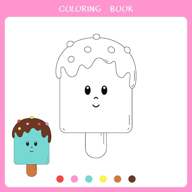 Ilustración de vector de lindo helado para colorear libro