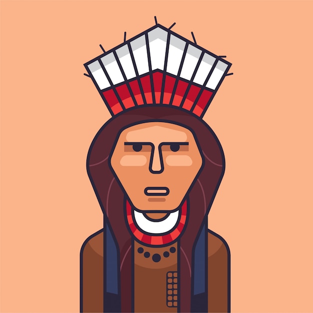 Ilustración de vector de lindo indio rojo. indios americanos de dibujos animados