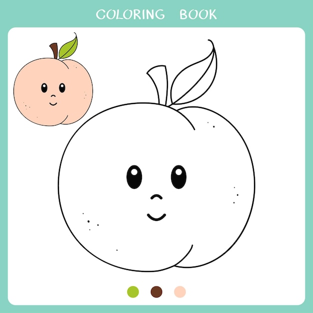 Ilustración de vector de lindo melocotón para colorear libro