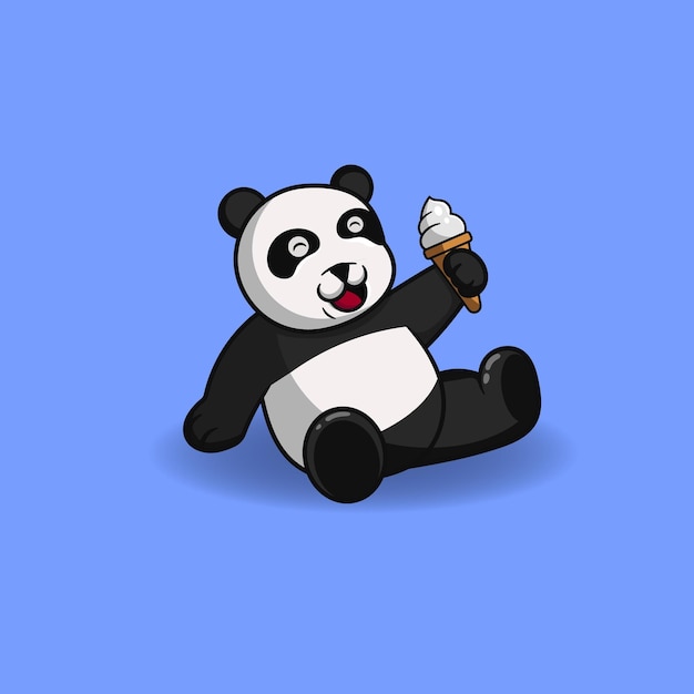 Ilustración de vector de lindo Panda sentado relajado con helado