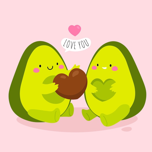 Vector ilustración de vector lindo pareja de aguacate. te amo imprimir estilo de dibujos animados plana