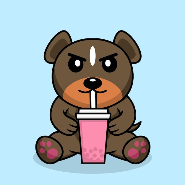 Ilustración de vector de lindo perro premium bebiendo boba