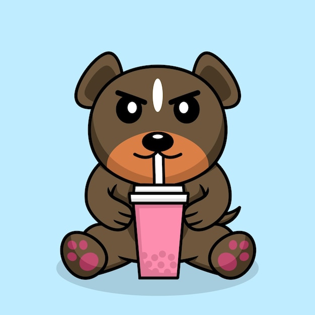 Vector ilustración de vector de lindo perro premium bebiendo boba