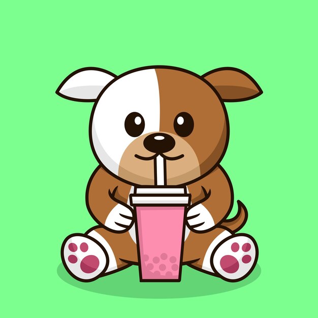 Ilustración de vector de lindo perro premium bebiendo boba