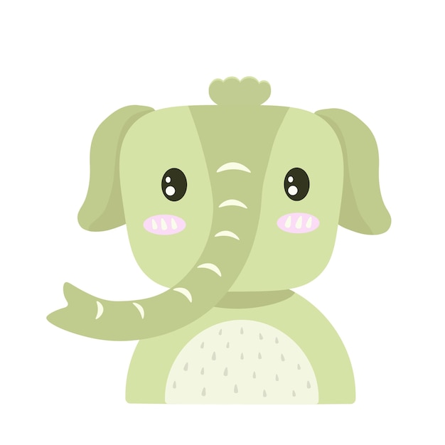 Ilustración de vector de lindo retrato de elefante verde sobre fondo blanco