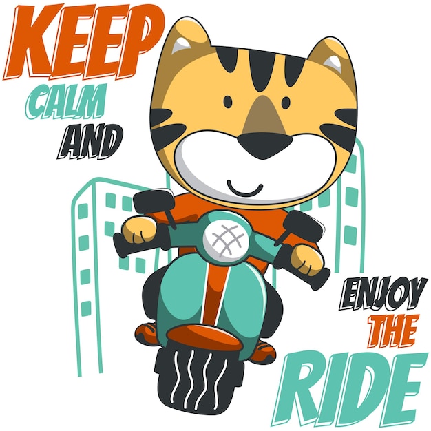 Ilustración de vector de lindo tigre montar scooter se puede utilizar para la impresión de camisetas ropa de niños