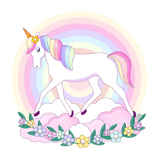 Ilustración de vector lindo unicornio mágico