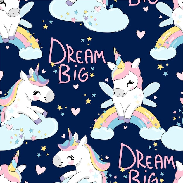 Ilustración Vector Lindo Unicornio Patrones Sin Fisuras Fondo Tendencia