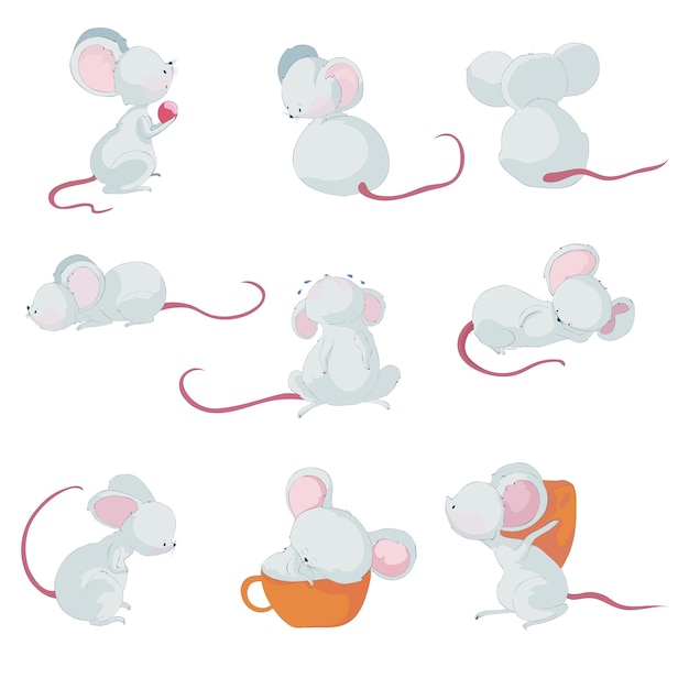 Vector ilustración de vector de lindos ratoncitos sobre fondo blanco