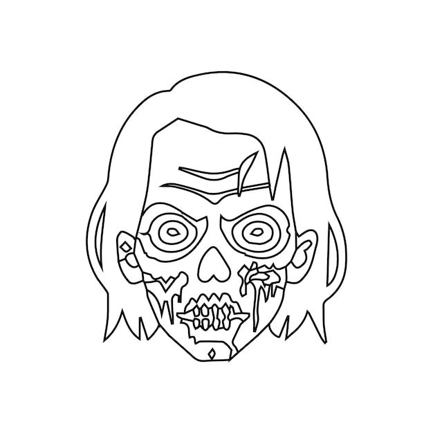 Ilustración de vector de línea de cabeza de zombie plano cerrar línea de zombie arte de vector de avatar de halloween aislado