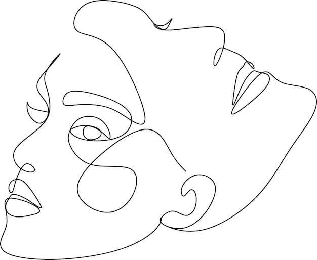 Ilustración de vector de línea de caras abstractas Arte minimalista masculino y femenino Blanco y negro